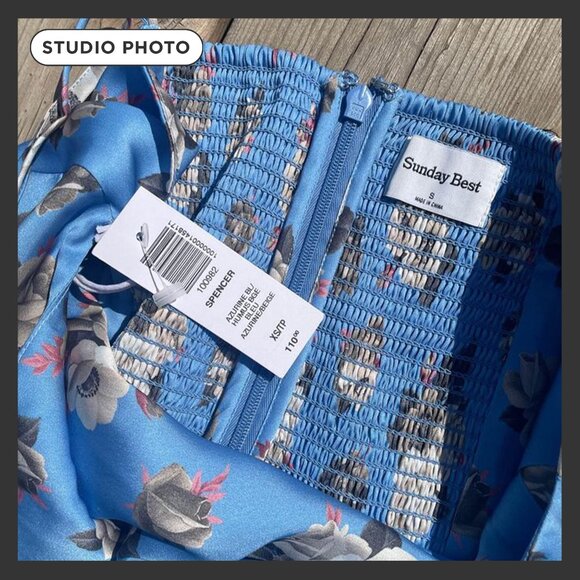 Aritzia Spencer Mini Slip Dress, Blue, XS - Picture 4 of 5